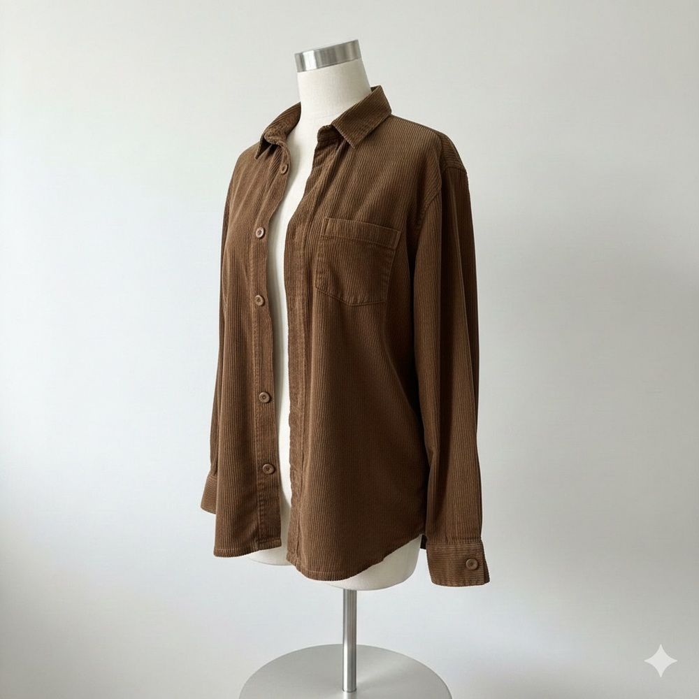 Express Brown Corduroy Casual Button Down Shirt